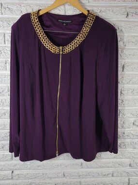 Adressing Woman Top 3X Womens Purple Chain Accent Neck Blouse PUR68E